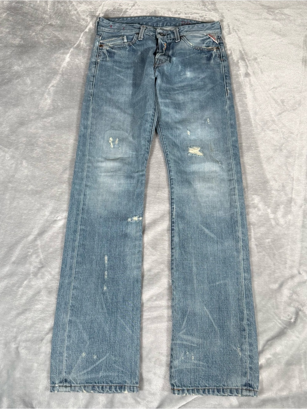 Replay Waitom Jeans Mens 28x32 Skinny Fit Low Rise Distressed Button Fly